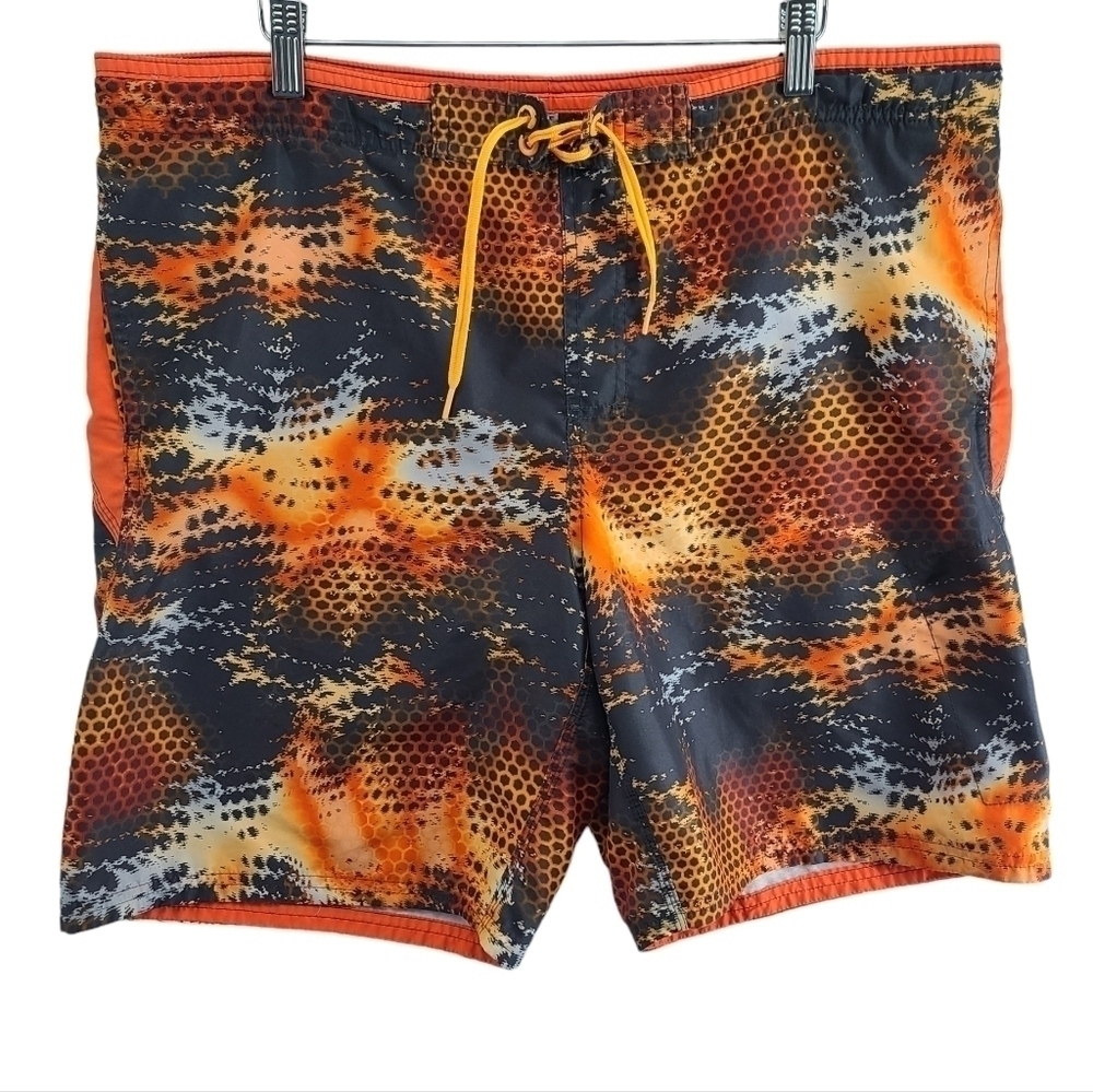 Nike Swim Short Trunks Suit Snake Skin Black Orange Print Men's Shorts Medium